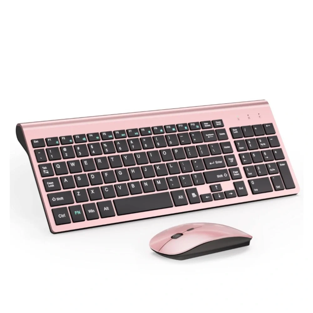 Pink Ultra-Slim Wireless Keyboard and Mouse Set with Cover (batteries included).